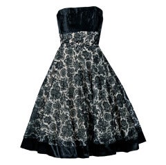 1950's Arthur Falkenstein Chantilly-Lace & Satin Strapless Full Party Dress