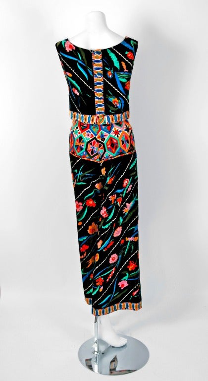 Women's 1960's Emilio Pucci Op-Art Print Velvet Sleeveless Blouse & Matching Pants Ensemble