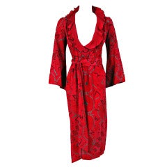 1976 Zandra Rhodes Mexican Turnaround Crepe Print Low-Plunge Belted Dress 1