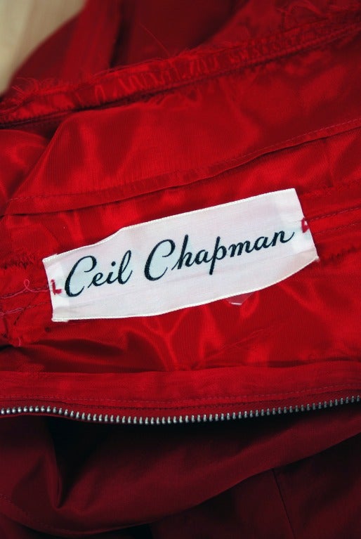 1950's Ceil Chapman Raspberry-Red Silk Sculpted Hourglass Cocktail Dress 1