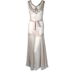 1930's Ethereal Ivory Rhinestone-Lace & Chiffon Bias-Cut Hourglass Gown