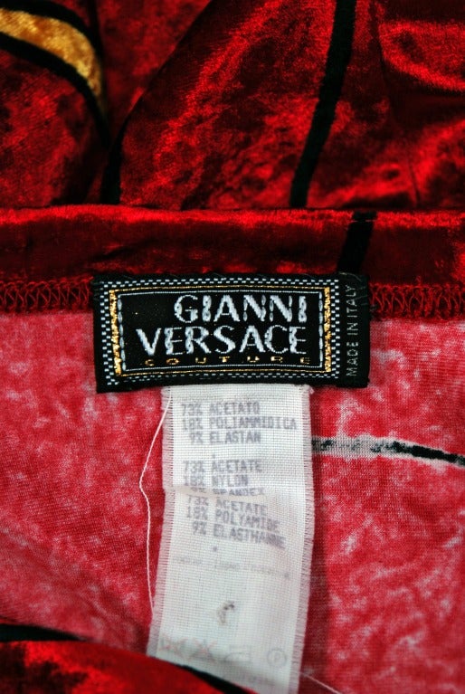 1990's Gianni Versace Couture Red Velvet Alexander Calder Print Wiggle Dress 3