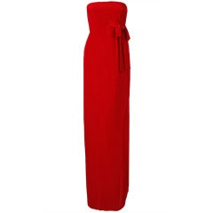 Vintage 1970's Bill Blass Ruby-Red Crepe Strapless Hourglass Evening Gown