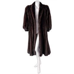 1960's Luxurious Beverly-Hills Russian Sable Dark-Brown Fur Puff-Sleeve Princess Coat