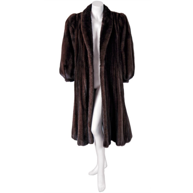 1960
s Luxurious Beverly-Hills Russian Sable Dark-Brown Fur Puff-Sleeve Princess Coat