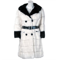 Vintage 1960's Beautiful Black & White Genuine Rabbit Fur Double-Breasted Mod Coat