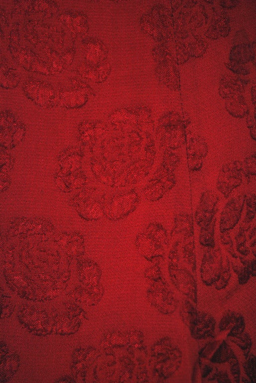 1970's Ossie Clark Quorum Red-Roses Print Moss-Crepe Dress Set 1