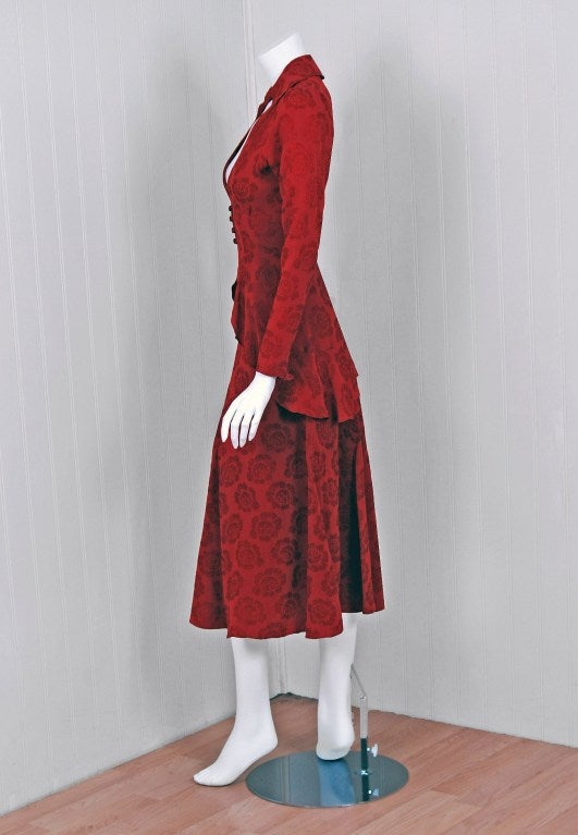1970's Ossie Clark Quorum Red-Roses Print Moss-Crepe Dress Set 2