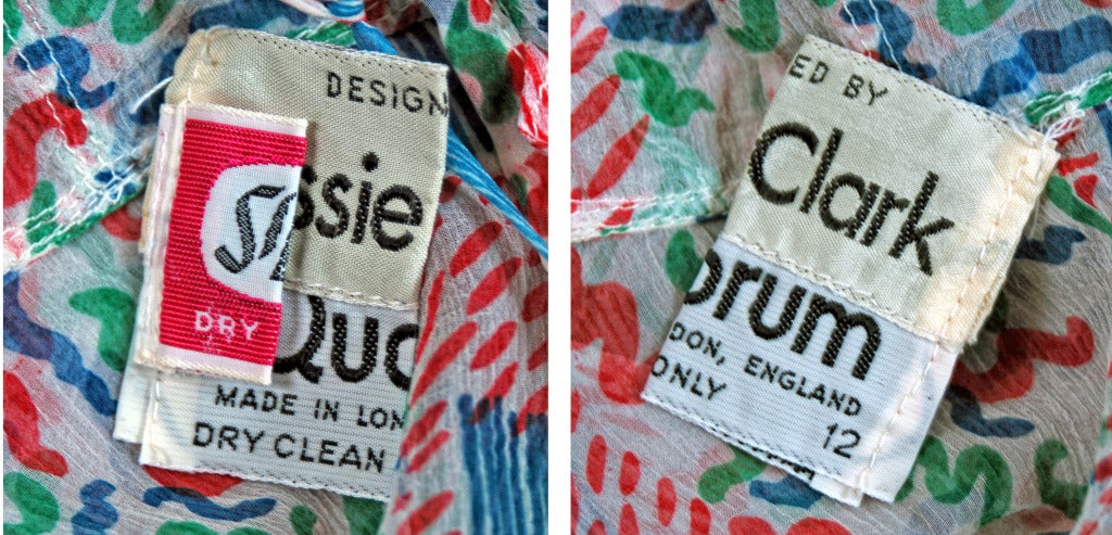 1970's Ossie Clark Colorful Celia Birtwell Crepe-Silk Print Low-Cut Maxi Dress 2