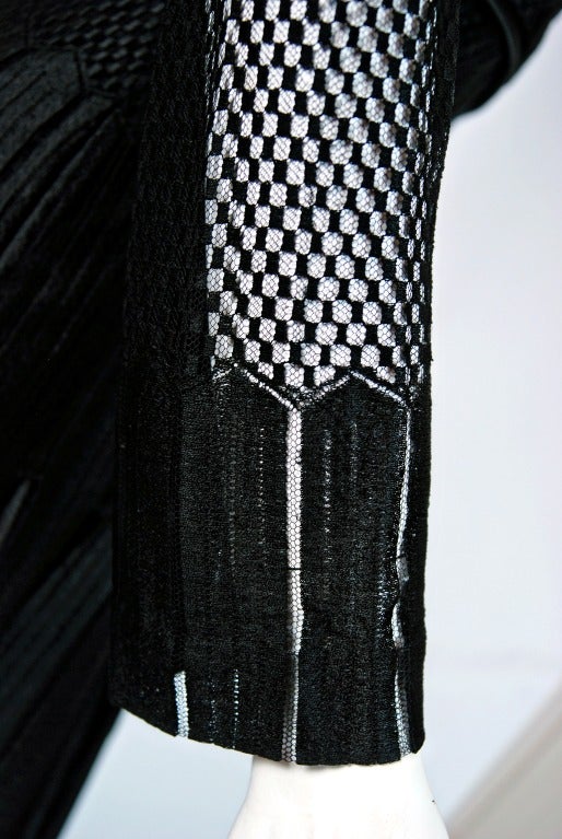 1960's Jean Louis Black Fishnet-Lace Tiered Flapper-Fringe Cocktail Party Dress In Excellent Condition In Beverly Hills, CA