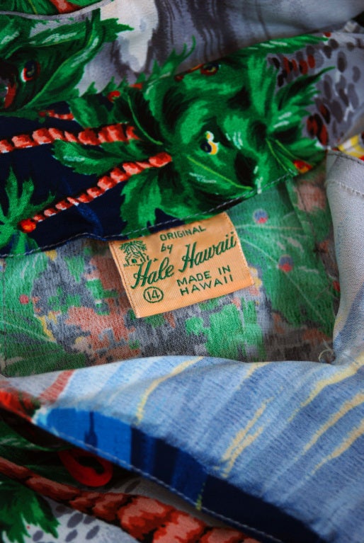 1940's Hawaiian Colorful Silk Rayon Pake Muu Tropical Dress 2