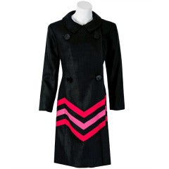 1960's Exquisite Black & Pink Stripe Linen Double-Breasted Mod Space-Age Coat