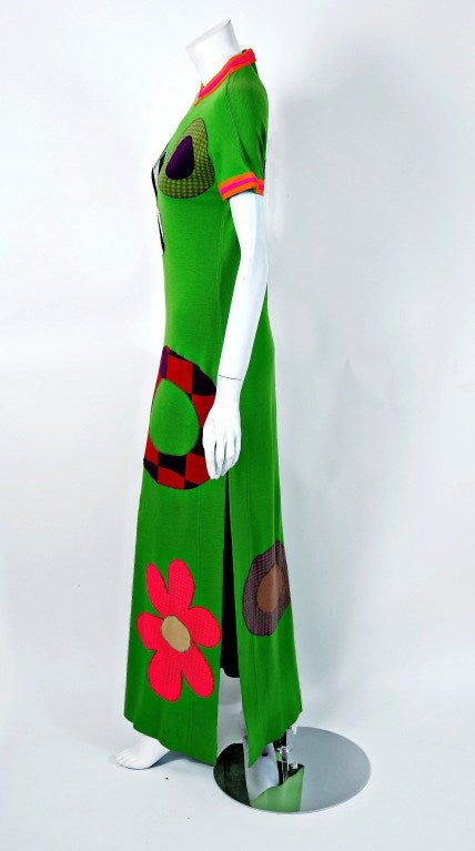 1960's Rudi Gernreich Seltene Flower-Power Applique Op-Art Wolle Mod Kleid Kleid im Zustand „Hervorragend“ in Beverly Hills, CA