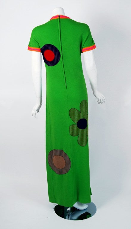 1960's Rudi Gernreich Seltene Flower-Power Applique Op-Art Wolle Mod Kleid Kleid Damen