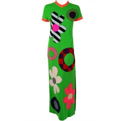 Retro 1960's Rudi Gernreich Rare Flower-Power Applique Op-Art Wool Mod Dress Gown