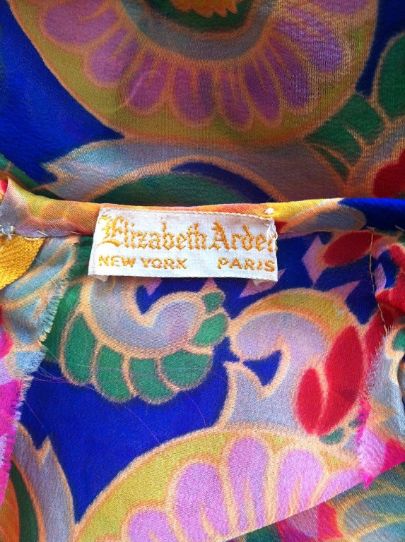 1960's Elizabeth Arden Psychedelic Print Chiffon Winged-Sleeves Maxi Dress Gown 1