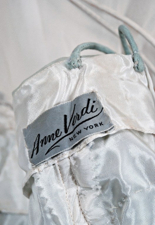 1950's Anne Verdi Ivory-White Beaded Chantilly-Lace & Ruched Silk-Chiffon Dress 1