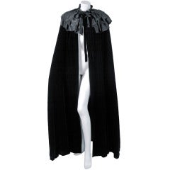 1970's Givenchy Dramatic Black Silk-Velvet & Satin Tiered-Ruffle Maxi Coat Cape