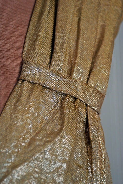 1930's Metallic Gold-Lame and Embroidered Floral Chiffon Bias-Cut ...