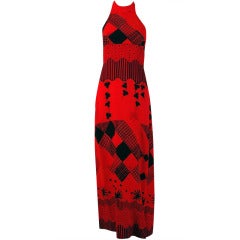 1970's Ossie Clark For Radley Black & Red Celia Birtwell Print Crepe Halter Dress