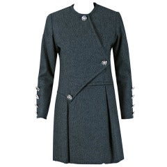 1960's Galanos Charcoal-Gray Wool Rhinestone Tailored Mod Cocktail Dress