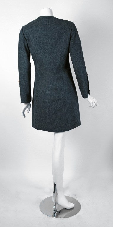 Women's 1960's Galanos Charcoal-Gray Wool Rhinestone Tailored Mod Cocktail Dress