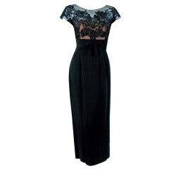 Vintage 1950's Peggy Hunt Sheer Lace-Illusion Black Hourglass Evening Dress Gown
