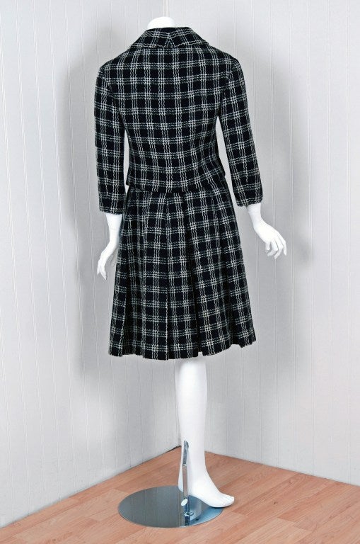 1957 Christian Dior Haute-Couture Black & White Plaid Wool Suit 2