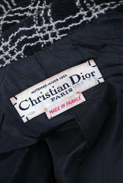 1957 Christian Dior Haute-Couture Black & White Plaid Wool Suit 3