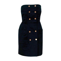 1990's Chanel Black Strapless Sailor-Style Hourglass Mini Dress