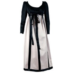 Vintage 1970's Geoffrey Beene Black & White Stripe Satin Empire Tea-Gown Dress