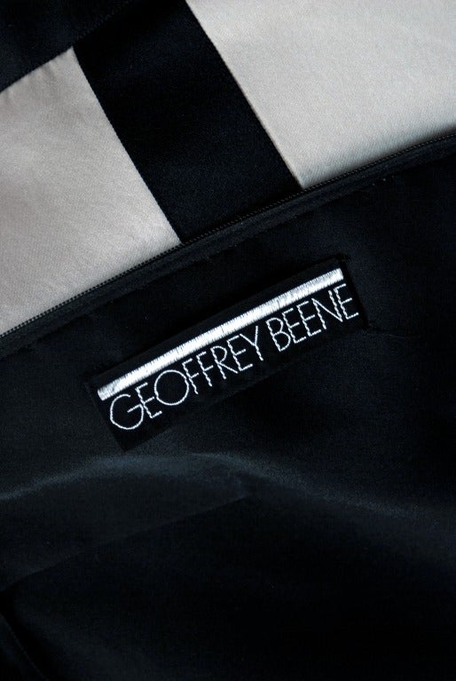 Women's 1970's Geoffrey Beene Black & White Stripe Satin Empire Tea-Gown Dress