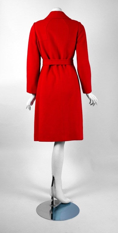 Women's 1960's Amelia Gray Ruby-Red Cashmere Belted Mod Princess Jacket Coat