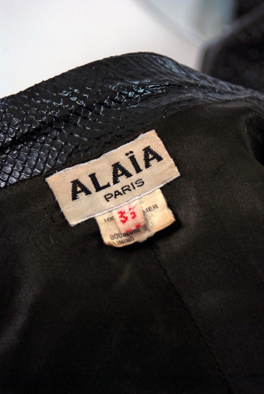 1990's Alaia Black Snakeskin-Embossed Leather Corset Motorcycle Jacket 1