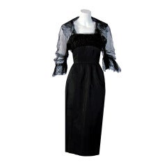 Vintage 1954 Christian Dior Original Strapless Black Silk Cocktail Wiggle Dress Set