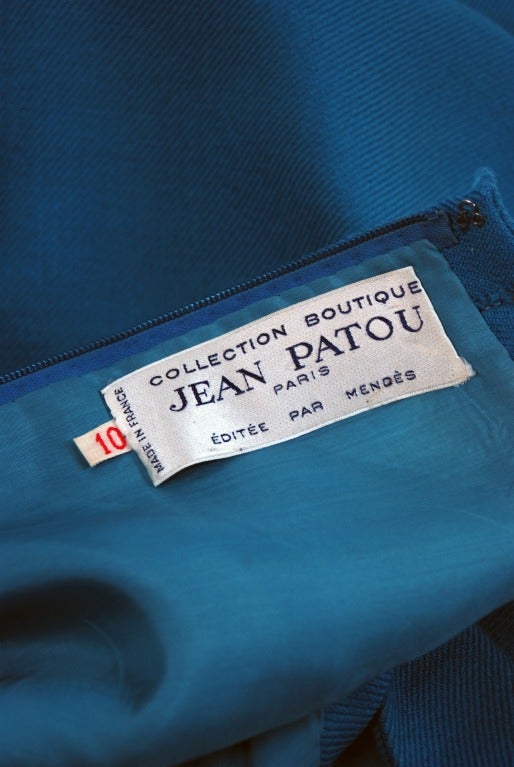 Women's 1960's Jean Patou Turquoise-Blue Linen Sleeveless Mod Space-Age Shift Dress