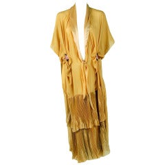1920's Golden-Yellow Pleated Applique Silk Art-Deco Boudoir Caftan Dress