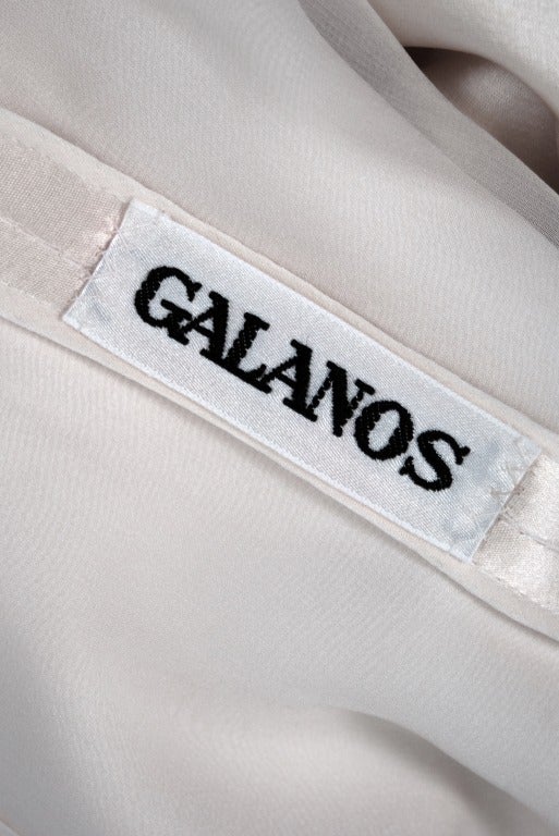 1970's Galanos Ivory-White Ruched Satin Asymmetric Sleeveless Avant-Garde Dress 1