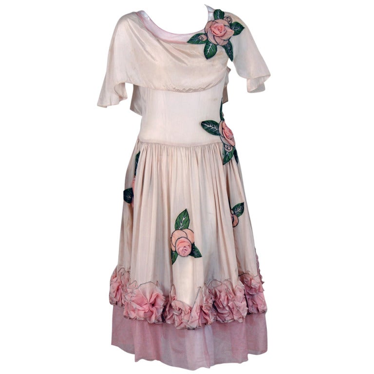 1924 Jeanne Lanvin Haute-Couture Applique Roses Robe De Style Silk Dress at  1stDibs | lanvin robe de style