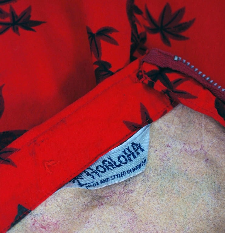 Women's 1950's Hoaloha Hawaiian Ruby-Red Tropical Floral Print Cotton Halter Wiggle Dress