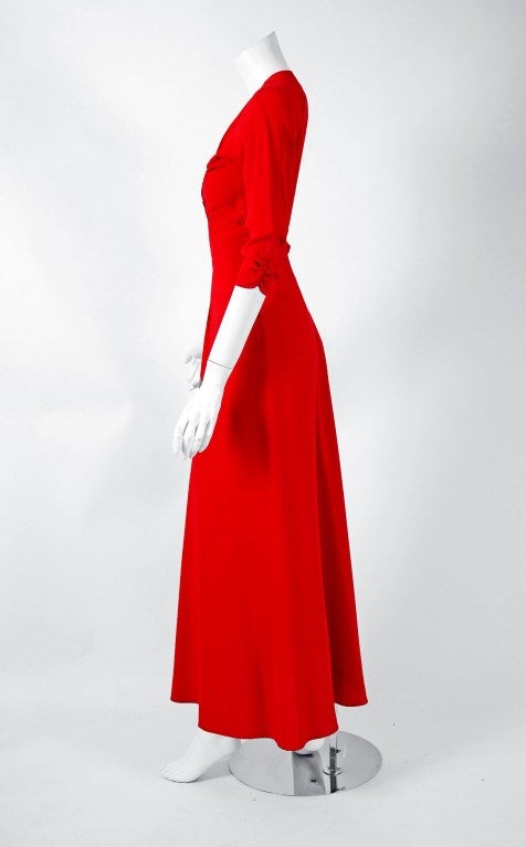 Women's 1930's Seductive Red Rayon-Crepe Rhinestone Twist Deco Bias-Cut Dress Gown