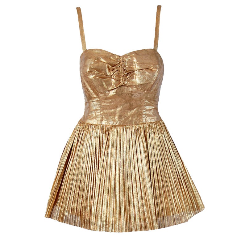 1950's Alix of Miami Metallic-Gold Pleated Lame Bombshell Swimsuit & Jacket