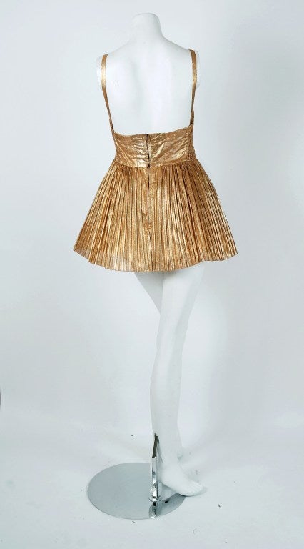 1950's Alix of Miami Metallic-Gold Pleated Lame Bombshell Swimsuit & Jacket In Excellent Condition In Beverly Hills, CA