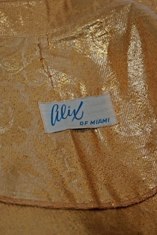 Women's 1950's Alix of Miami Metallic-Gold Pleated Lame Bombshell Swimsuit & Jacket