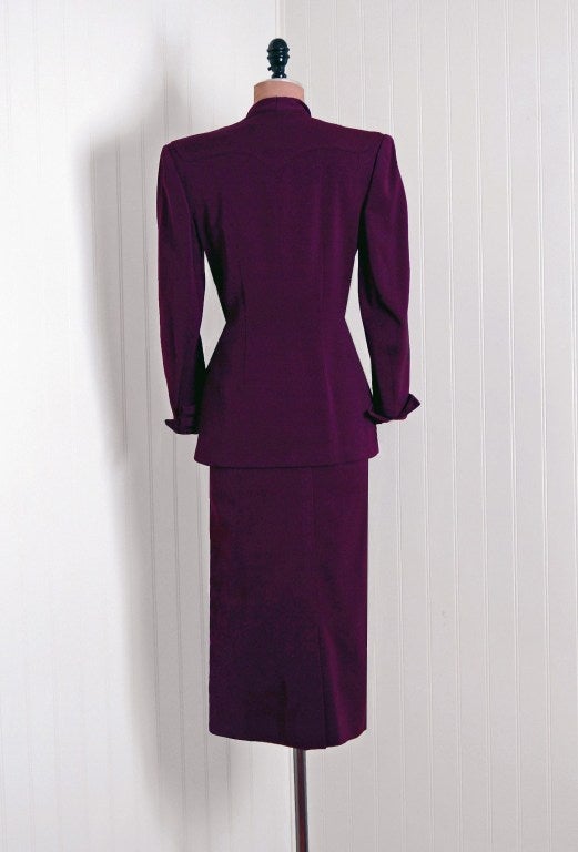 Women's 1940's Lilli-Ann Beaded Royal-Purple Gabardine Hourglass Suit