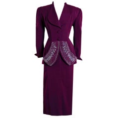 1940's Lilli-Ann Beaded Royal-Purple Gabardine Hourglass Suit
