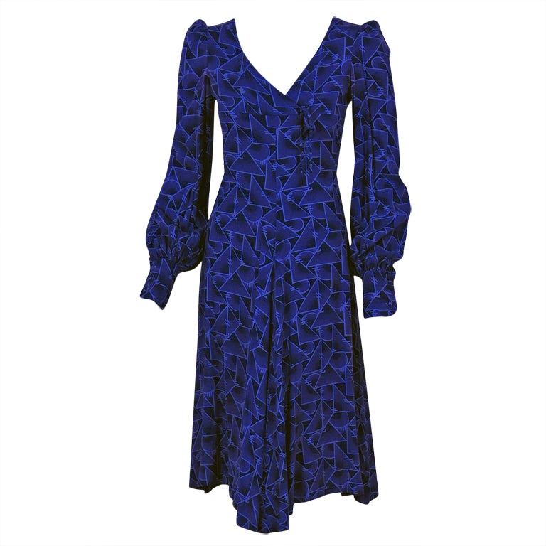 1960's Biba RoyalPurple Deco LowPlunge BillowSleeve Dress at 1stDibs