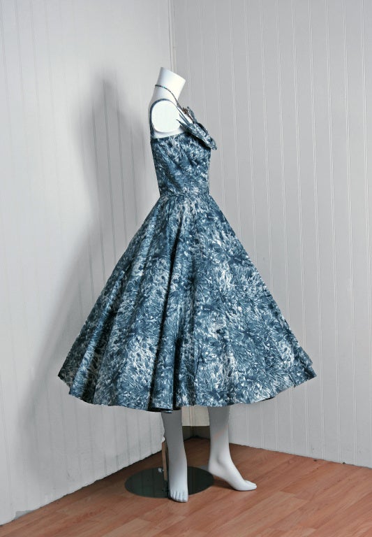 1950s Twisted Halter Rhinestone Floral Dress by Fred Perlberg | XS/S