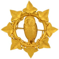 Victorian Owl and Foliage Brooch (signed by Edward Streeter)