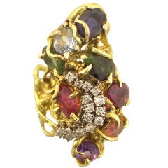 Multicolor Gem-Set 18k Gold & Diamond Ring